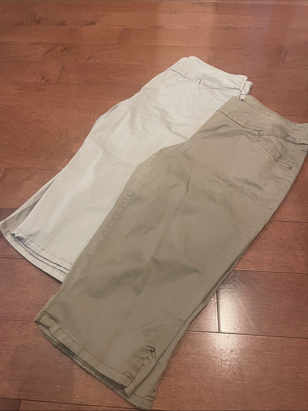 5/$25 Casual Cropped Capri Pants Duo in Light Khaki and Stone